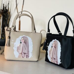 mini hijab girl bag in black and skin